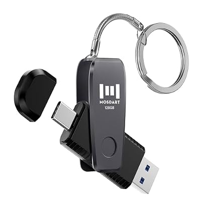 MOSDART 128GB USB C and A 3.1 Dual Flash Drive with Keychain, Black