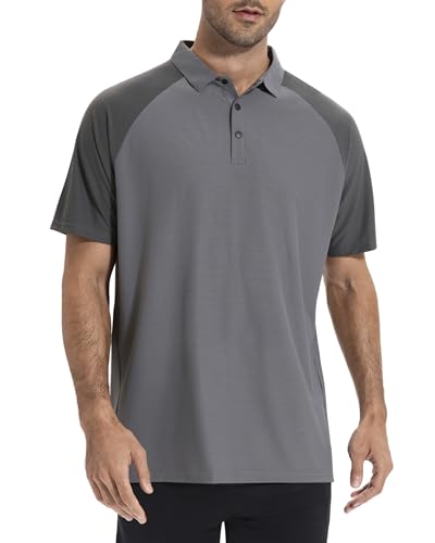 AMZSPORT Polo Manga Corta para Hombre Secado Rápido Transpirable Tenis Verano para Hombre Golf Camisa Deportiva Casual,Gris XL.