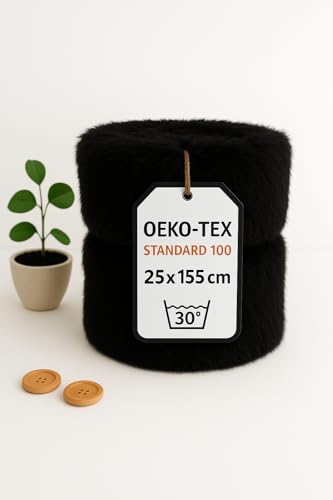 StoffBook Pelaje de oso de peluche (negro, 25 x 155 cm)