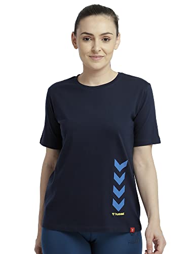 Image of hummel Tany Round Neck Cotton Rich Half Sleeve Solid Regular fit Cottonpoly T-Shirt for Women Comfortable Soft Breathable Fabric Stretchable for Everyday Use Ideal for Casualwear, Medium, Cotton, No