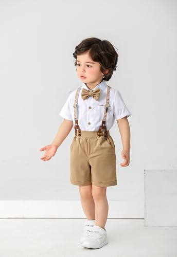 Boarnseorl Baby Boys Gentleman Outfits Shorts Sets,Infant Shirt + Shorts + Bow Tie + Suspenders2