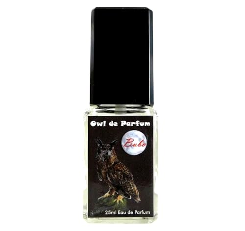 Teufelsküche Bubo| Profumo boschivo vintage con neroli e ambra/Eau de profumo, spray, flacone di vetro da 25 ml, gotico, gufo