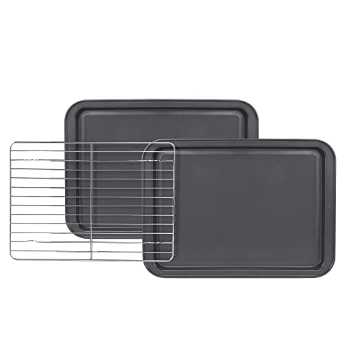 Kitcom Toaster Oven 4-Piece Set Nonstick Heavy Duty Carbon Steel, Includes Nonstick Cake Pans, Muffin Pan, Cooling Rack, Gray #TOP4