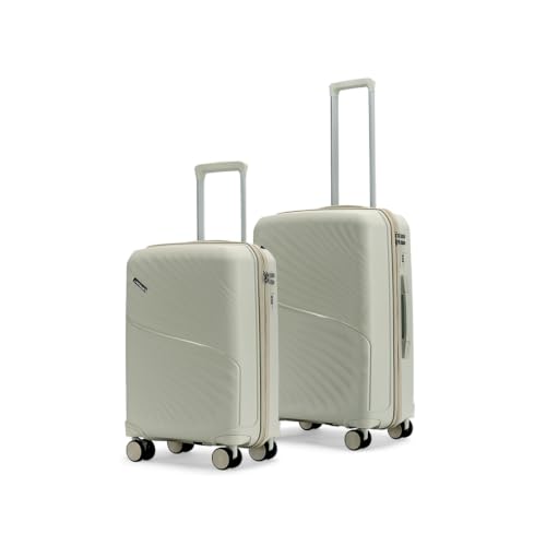 Image of Meridian Set of 2 Trolley Bags Cabin + Medium Polypropylene Hard Suitcase, 8 Spinner Wheels, 2-Pocket Convipack, Recessed Number Lock for Men & Women Ghost Grey /Limestone Grey