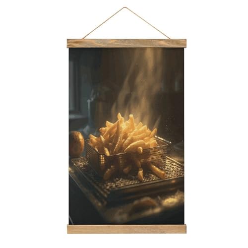 Pintura de pergamino vintage FekiLoot y póster de papas fritas decorativo para dormitorio