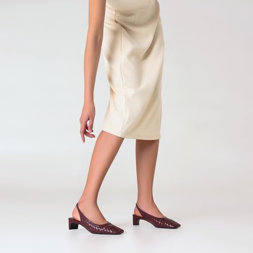 Womens Chunky Low Heel Woven Slingback Pumps Square Close Toe Block Heel Pumps4