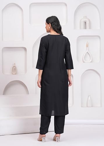 Image of ANILINE Women's Rayon Solid plain v neck kurta Trouser /Pant set