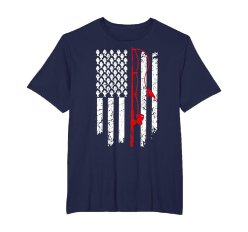 Fishing American Flag Husband Son Grandson Funny Fisherman T-Shirt, Men's Big and Tall, Navy Blue, 5X Tall