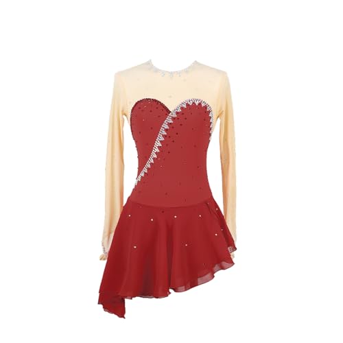 DIJITOO Vestido de patinação artística, fantasia de desempenho de competição de bainha inclinada de