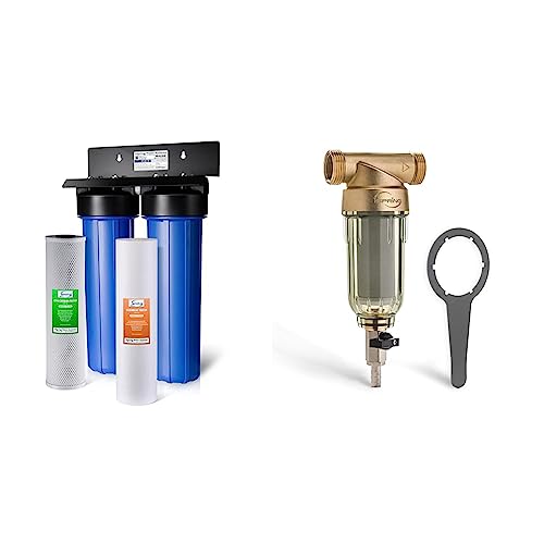 Ispring Wgb22B 2-Stage Whole House Water Filtration System, Removes 99% Of Chlorine & Wsp-100 Reusable Whole House Spin Down Sediment Water Filter, 100 Micron Flushable Prefilter Filtration #TOP21