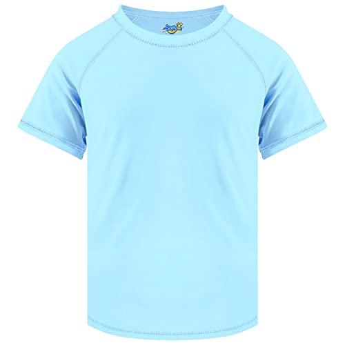 Boys Rash Guard Short Sleeve, Light Blue UPF 50+ Sun Protection Rashguard Slim Fit Swim Shirt Fishing Surf Quick Dry Cool Beach Clothes for Toddler Youth Kids Size 5-6 Years