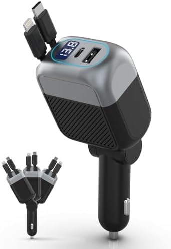 87W Retractable Car Charger, Cigarette Lighter USB Charger for iPhone 17