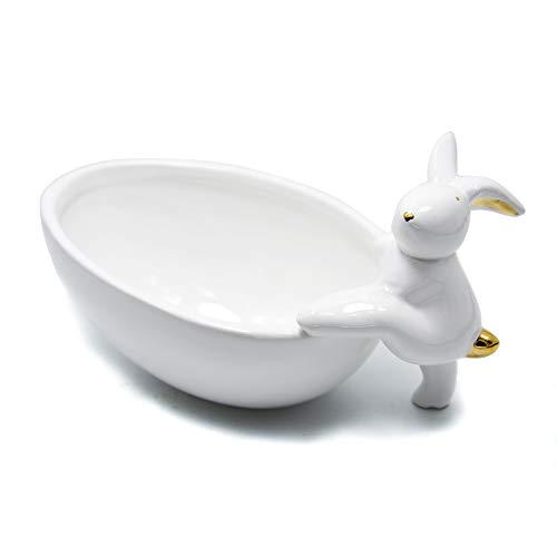 Decor Ceramic Ring Dish Centerpiece Fruit Bowl Plate Rabbit Bunny Candy Dishes Storage Key Tray for entryway Snack Bowl Jewelry Dessert Creative Decoration Serving Gift Climbing rabbit