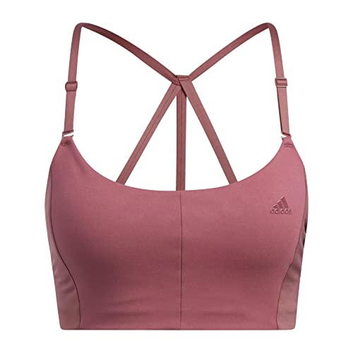 Image of adidas Women's Yoga Studio Light Support 4 Elements 3-Stripes Bra, Quiet Crimson/Black, D