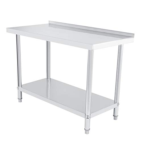 AYNEFY - Mesa de trabajo de acero inoxidable con bordes dobles, mesa de trabajo de cocina para fábrica, cocina, garaje, manualidades, 3 modelos a elegir, 4x2FT=122X61CM