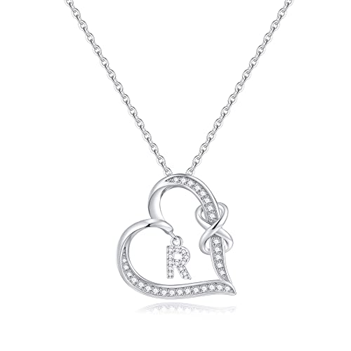 Heart Initial Necklaces Gifts For Teen Girls Women, Sterling Silver Initial R Necklace For Girls Pendant Necklace Womens Jewelry Mothers Birthday Valentines Christmas Gifts For Her Mother Girlfriend #TOP17