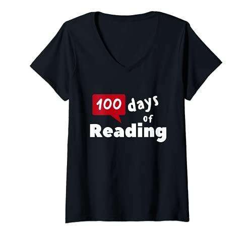 Mujer 100 Days of Reading School Teacher Librarian Elementary Camiseta Cuello V