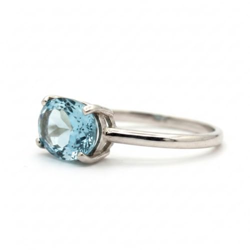 Bijoux bague en argent et véritable pierre de naissance de forme ovale - 2