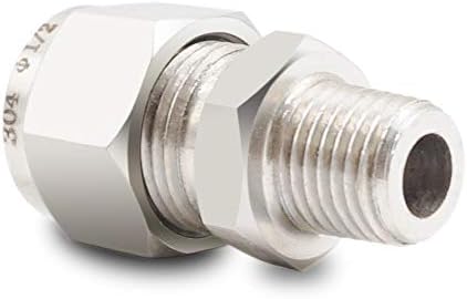 montaje de mamparo, 12" tubo OD x 14 NPT Acoplador macho en tubo de acero inoxidable