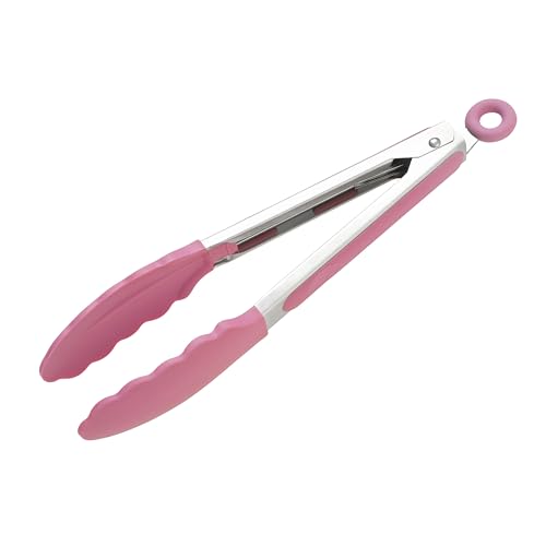 Wiltshire Silicone Kitchen Tongs 23cm, Cooking & Serving Tongs, Salad & BBQ Tongs, Stainless Steel, Heat-Resistant Utensil, Non-Stick, Non-Scratch Tip, Studio Pink, 27x3.5x3.7cm