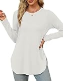 XIEERDUO Plus Size Tunic Tops for Women Loose Fit Dressy Long Sleeve Shirts Crewneck Basic Tops White School Outfits for Teachers 3XL