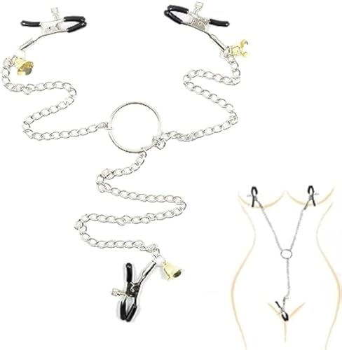 2 morsetti per capezzoli e 1 clip vaginale con catena in metallo,capezzoli da donna e da uomo Anelli con clip decorativi per giocattoli del piacere BDSM Bondage Estremo SM Erotico Sex Toys (Z1-LO1)