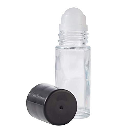 4PCS 30ml Essential Oil Roller Bottles, Empty Refillable Clear Glass Roll-on Bottles with Plastic Roller Balls and Black Lids4
