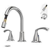 Phiestina 8 Inch Brushed Nickel Antique Rotatable Widespread Bathroom Faucet - Pull-Out Sprayer, Metal Pop-Up Drain, Water Supply Lines...