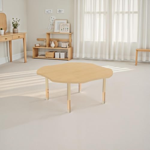 Image of Factory Direct Partners 48 inch x 48 inch Clover Kids Classroom Table with Adjustable Chunky Wood Legs