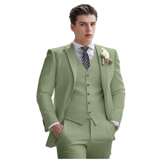 Terno masculino de linho, 3 peças, conjunto de blazer retrô de verão, caimento justo, praia, casamento, padrinhos, baile, jaqueta, calça, Verde claro, GG