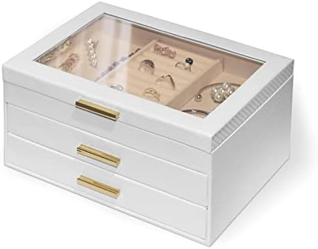 Plush Velvet Jewelry Organizer with 3 Drawers, Large Jewelry Boxes for Women with Clear Acrylic Lid for Storage Earring Bracelet Necklace and Rings,Jewelry Display Case Gifts for Mothers Day, X-Large