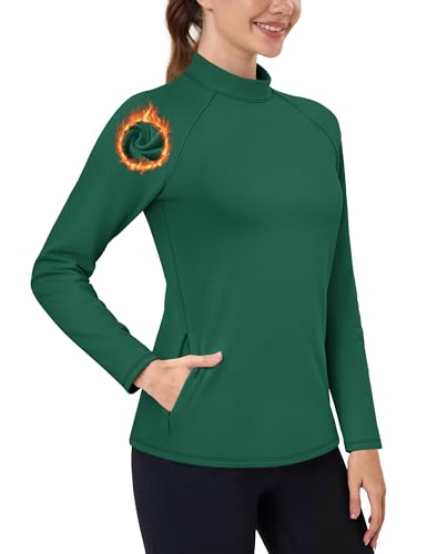 TACVASEN Women's Thermal Shirts Mock Turtleneck Fleece Lined Long Sleeve Underwear Water Resistant Athletic Base Layer