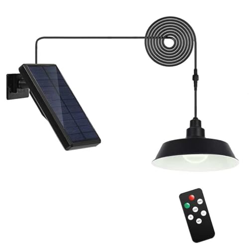GUYULUX Solar Pendant Lights Outdoor, Solar Shed Light with 360° Adjustable Panel, Dimmable Lighting with Remote Control, 16.4ft Cable IP65 Waterproof for Patio, Garage, Camp, Chicken Coop, Barn