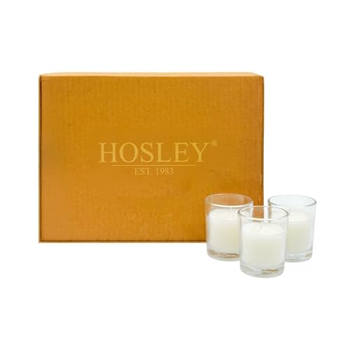 Image of Hosley Set of 12 White Unscented Votive Candles in Clear Glass Holders - Hand Poured Soy Wax, 10-12 Hour Burn Time for Weddings & Home Decor