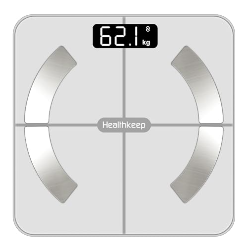 Healthkeep Scales for Body Weight with App 13 Body Composition Metrics, Smart Digital Bathroom Scales Bluetooth Weighing Scale Compatible with iOS Android, Max 400lb/180kg, Bright White