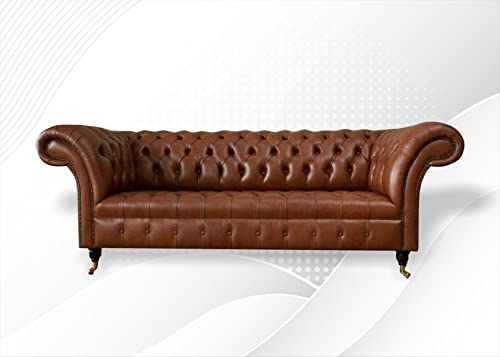 Chesterfield 3 Sitzer Leder Braun Wohnzimmer Modern Design Couchen Sofa Luxus Cover