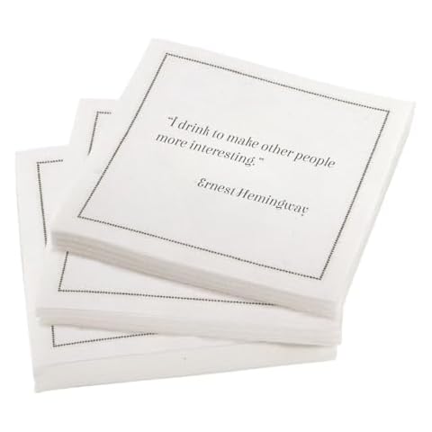 MY DRAP Cotton Cocktail Napkins Bar Quotes (4.3 x 4.3 in - 50 Per Roll, White) Beverage Napkins, Bar Napkins, Cloth Napkins for Parties, Birthdays or Events Cover