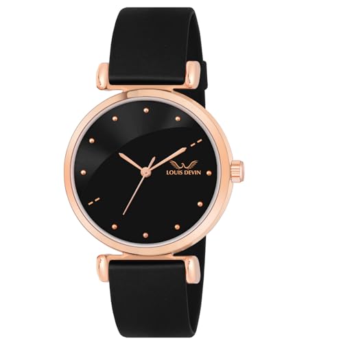 LOUIS DEVIN Black Silicone Strap Analog Wrist Watch for Women (Black Dial) | LD-CKL191-BLACK