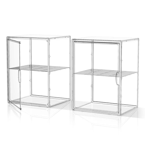 Image of Acrylic Clear Display Case, Stackable Plastic Storage Bins with Shelf, Figure Figurine Hobby Display Case with Magnetic Lid, Large Acrylic Display Box for Collectibles, Figures, 2 Pack
