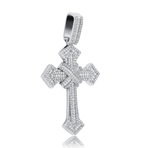 14K Gold Over S925 Vintage Cross Pendant with Sparkling Pavé Moissanite – Distinctive Hip-Hop Men's Necklace, The beautiful Gift for Birthdays & Special Occasions,Father's Day Gift