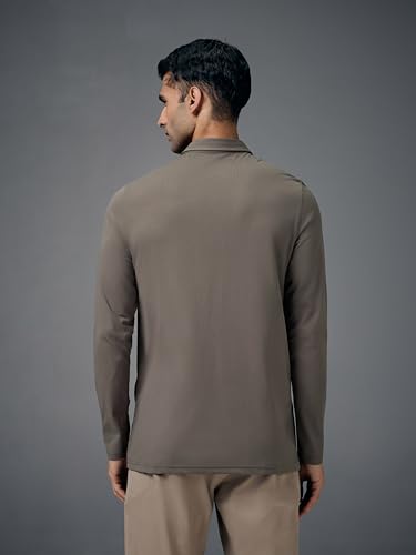 Image of TECHNOSPORT Mens Slim Fit Solid Full Sleeve Cotflex Polo T-Shirt for Regular and Casual Uses