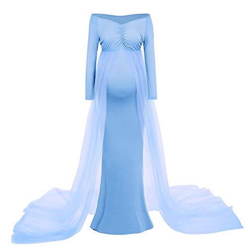 Robe de maternité en tulle bleu XL pour dissimuler les rondeurs avec grâce