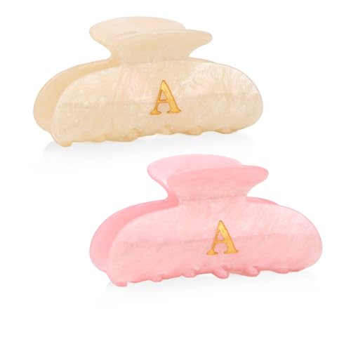 Image of 2 Pack Hair Claw Clips for Women Acrylic Claw Clips with Glitter Letter A Cute Hair Accessories for Thin or Thick Hair Bridesmaid Gifts for Wedding Day(Beige & Pink)