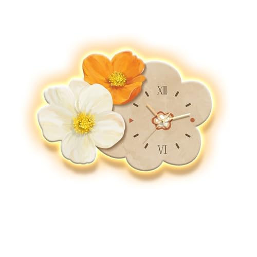 Fleur d'art mural horloge salle à manger tableau lumineux LED 65x45cm
