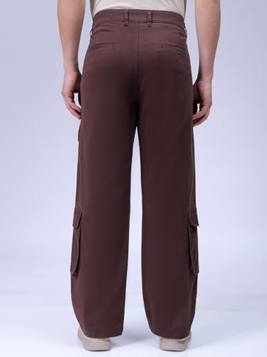 Image of The Indian Garage Co Men Relaxed Fit Solid Mid-Rise Stretchable Cargos