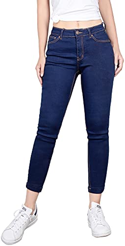 BodiLove Women's Super Stretchy Ripped Ankle Length Mid Rise 5 Pockets Comfy Skinny Cropped Jeans Performance Everyday Back to School Party Denim Blue 92