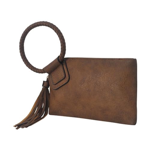 Image of NGIL Faux Leather Mini Wristlet Purse | Women's Handbag, Fashion Wristlet Wallet, Compact Everyday Purse with Fringe Tassel