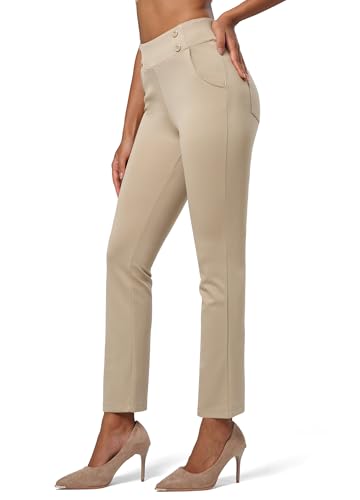 Willit Women's Yoga Dress Pants Stretch Business Work Casual Pants High Waisted Cropped Office Pants 27' Khaki XL