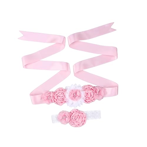 GALPADA 2pcs Girl Sash Belt Headband Set Satin Pearl Rhinestone for Wedding Dress