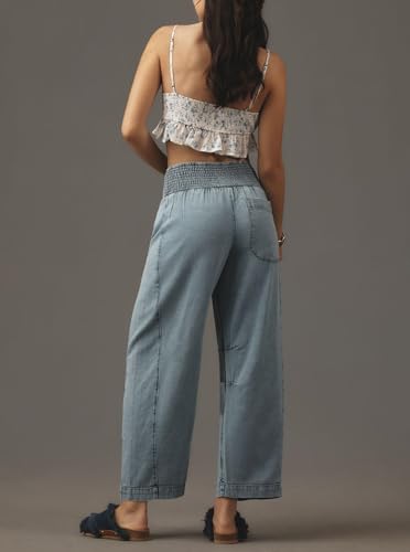 LifeShe Women Wide Leg Baggy Jeans Smocked High Waist Barrel Jean Y2K Boyfriend Denim Pants with Pockets2